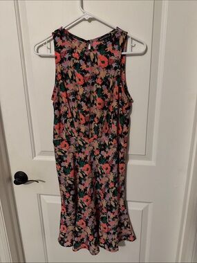 J. Crew Black Floral Sleeveless Midi Dress with Coral and Pink Blooms